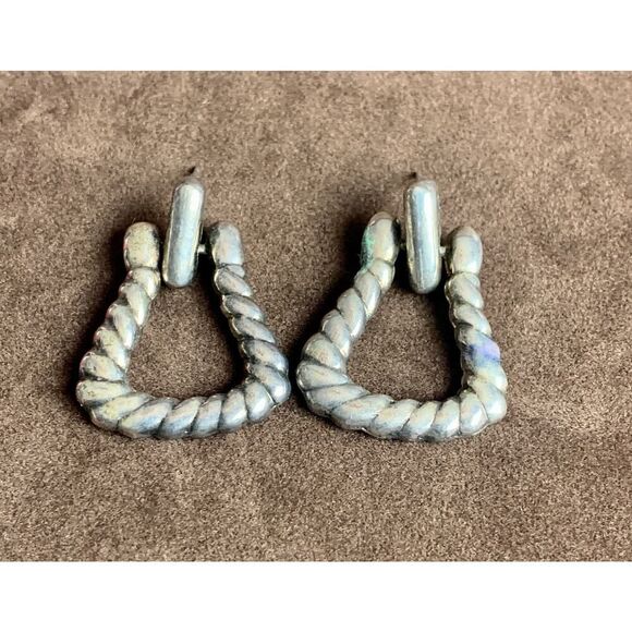 Vintage Silver-Tone Twist Door Knocker Hoop earrings, Unmarked - Picture 1 of 2
